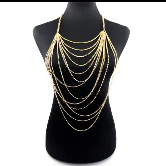 ✨BODY CHAINS IN GOLD-MULTI LAYER FASHION  BODY JEWELRY-TOP-CHOKER-NEW - Picture 3 of 6